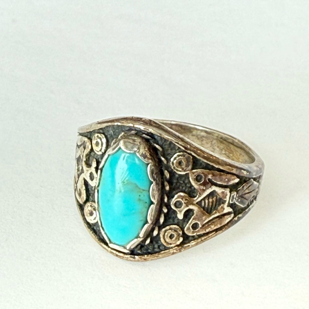 Vintage Southwest Phoenix ring size 7 - 7.25 turquoise Navajo sterling silver